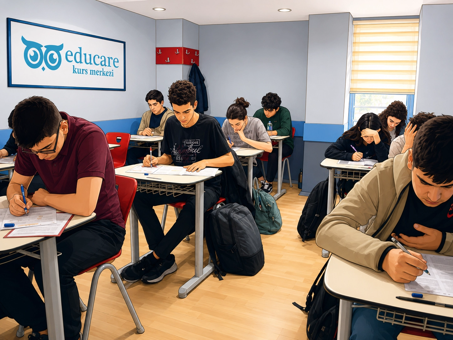 Birlikte deneme sınavına hazırlanan öğrenciler